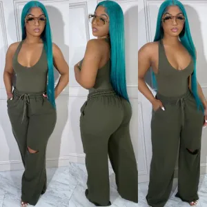 SPLIT KNEE SWEATS (Olive)