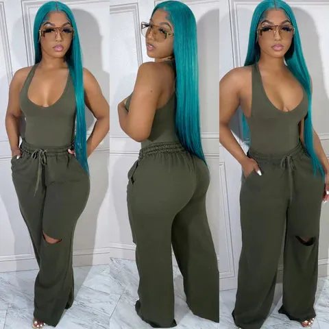 SPLIT KNEE SWEATS (Olive)