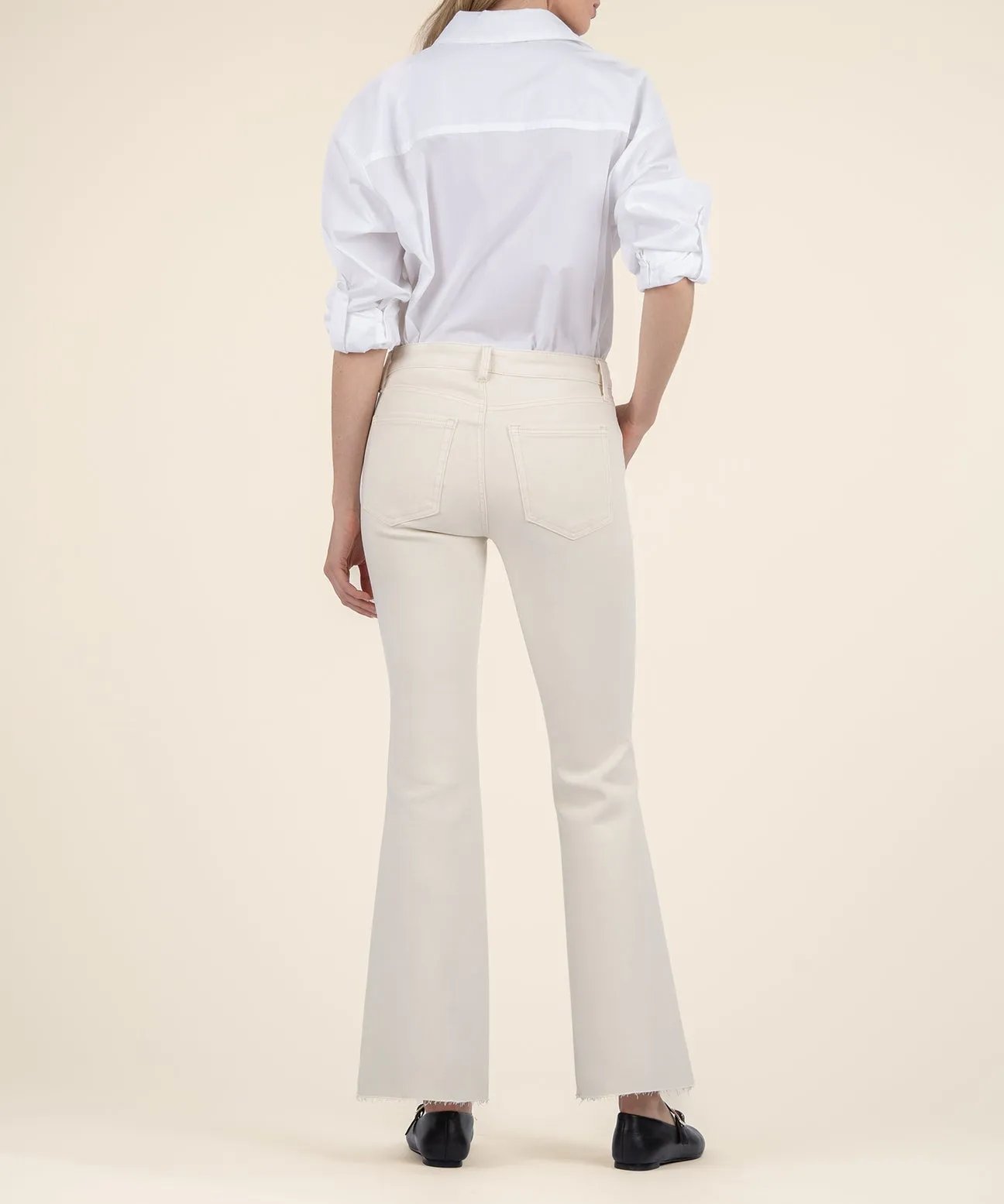 Stella High Rise Ecru Flare Raw Hem Jean