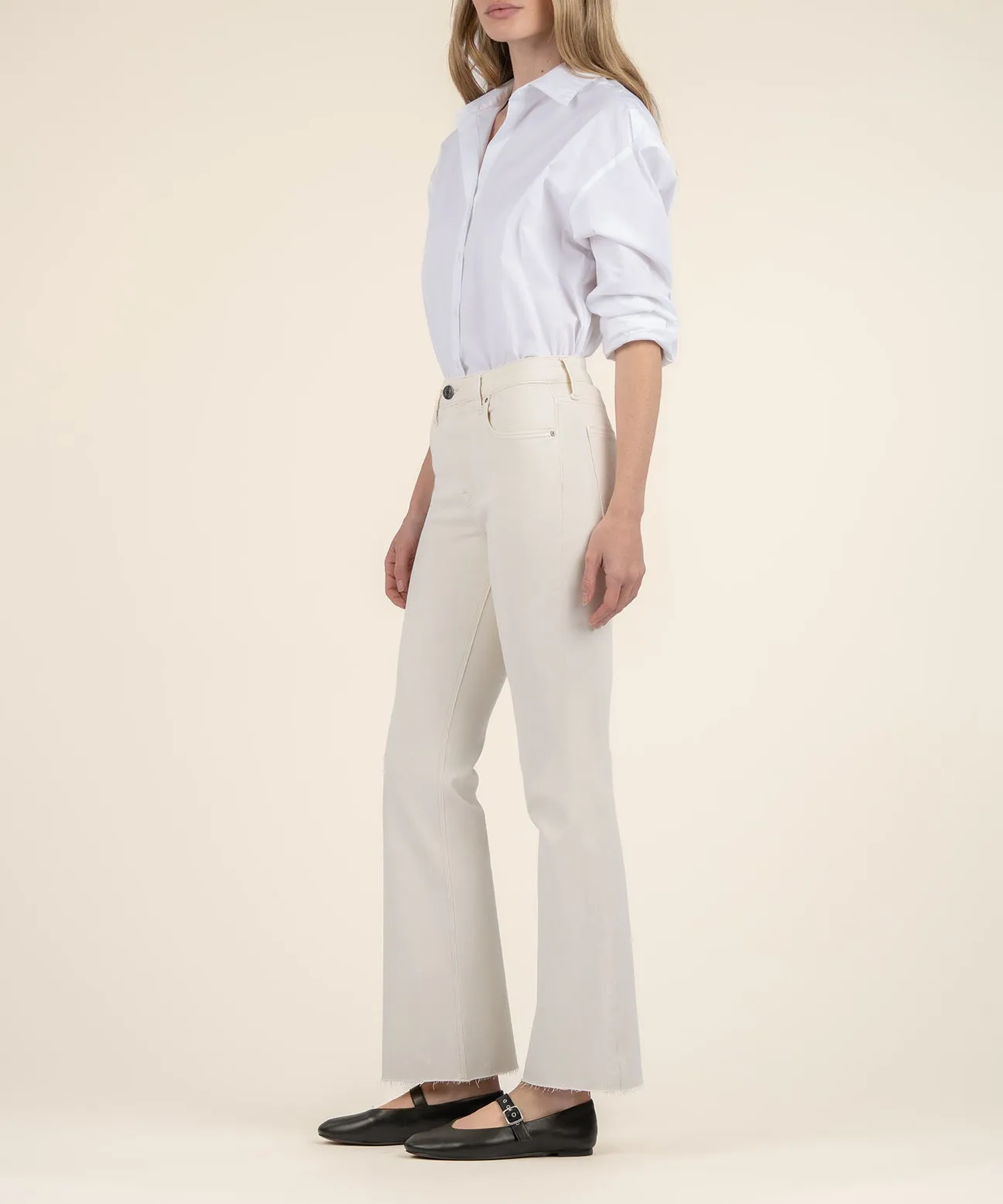 Stella High Rise Ecru Flare Raw Hem Jean