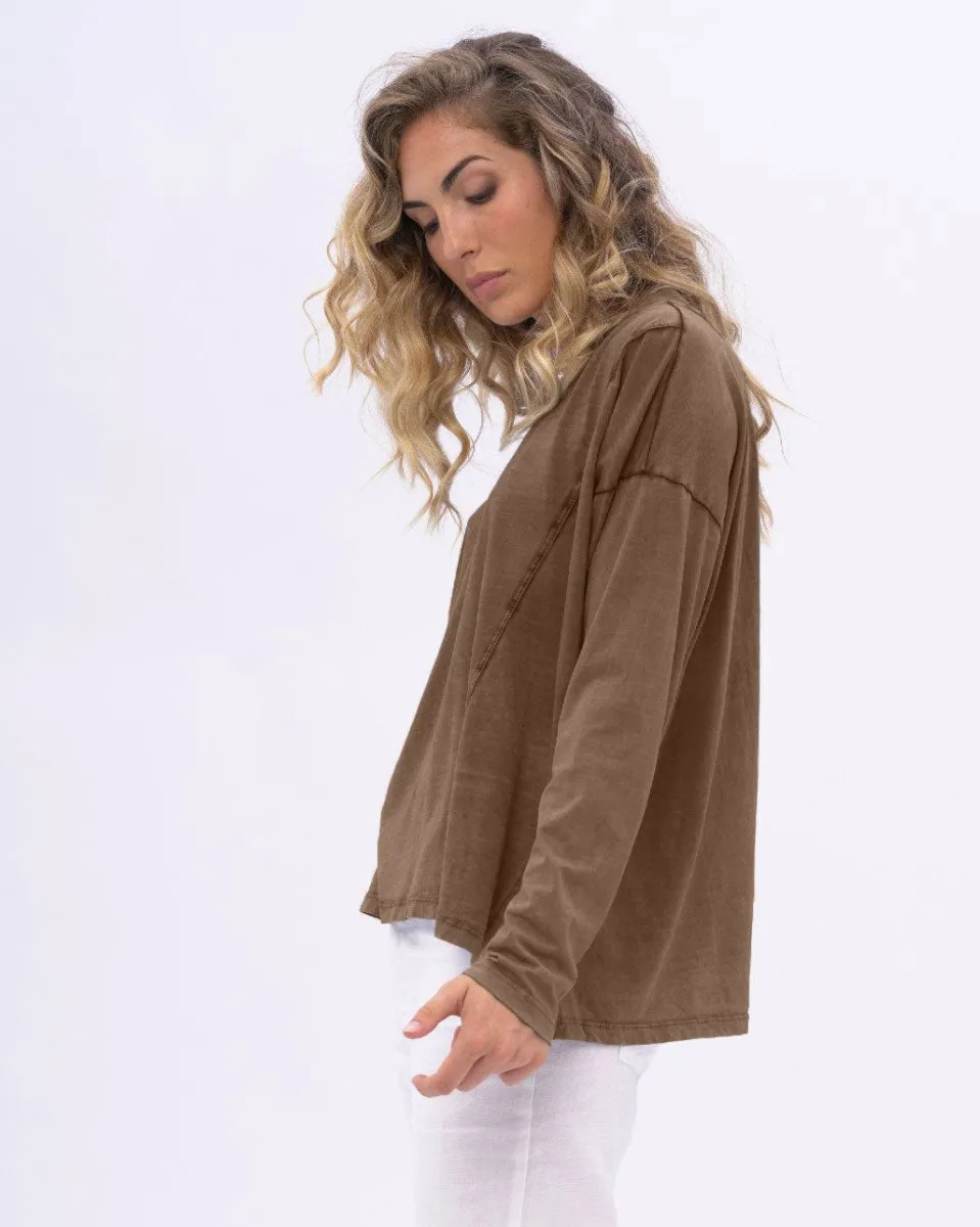 Stonewashed V-neck Organic Cotton Long Sleeve