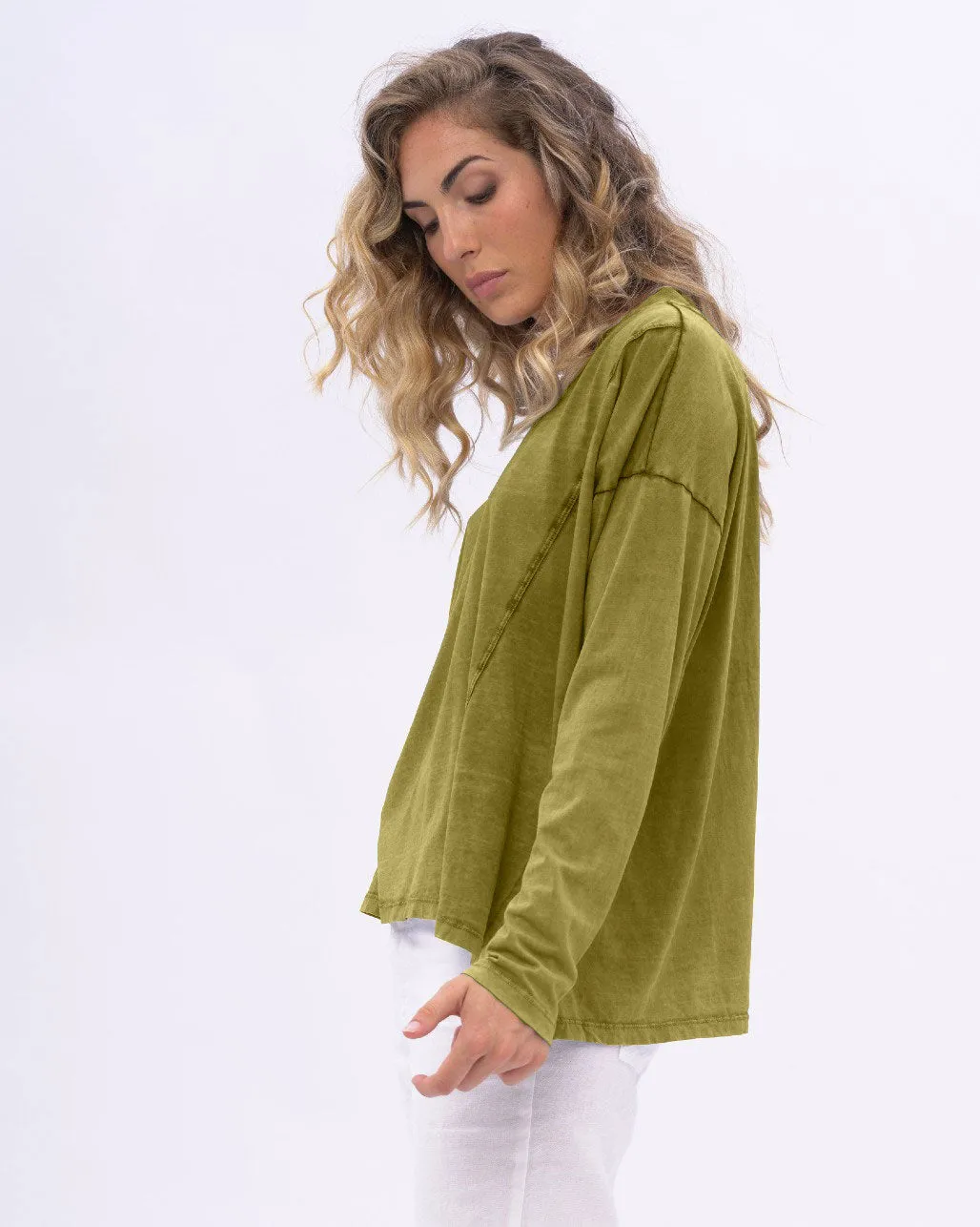 Stonewashed V-neck Organic Cotton Long Sleeve