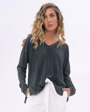 Stonewashed V-neck Organic Cotton Long Sleeve
