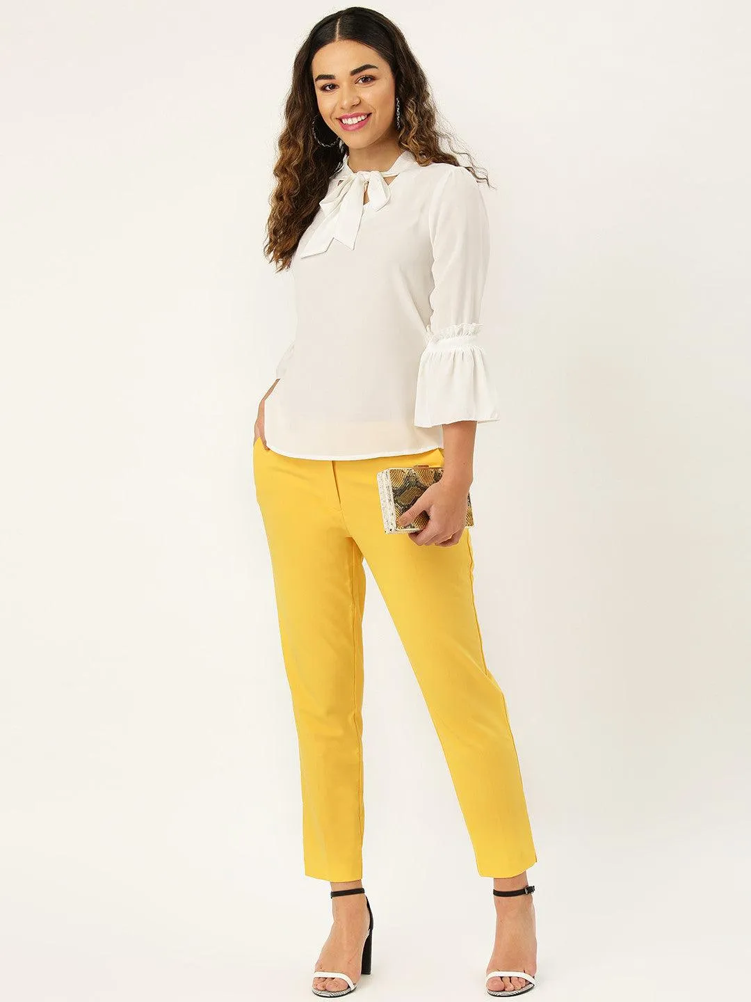Style Quotient Women Solid White Polymoss Regular smart casual Top