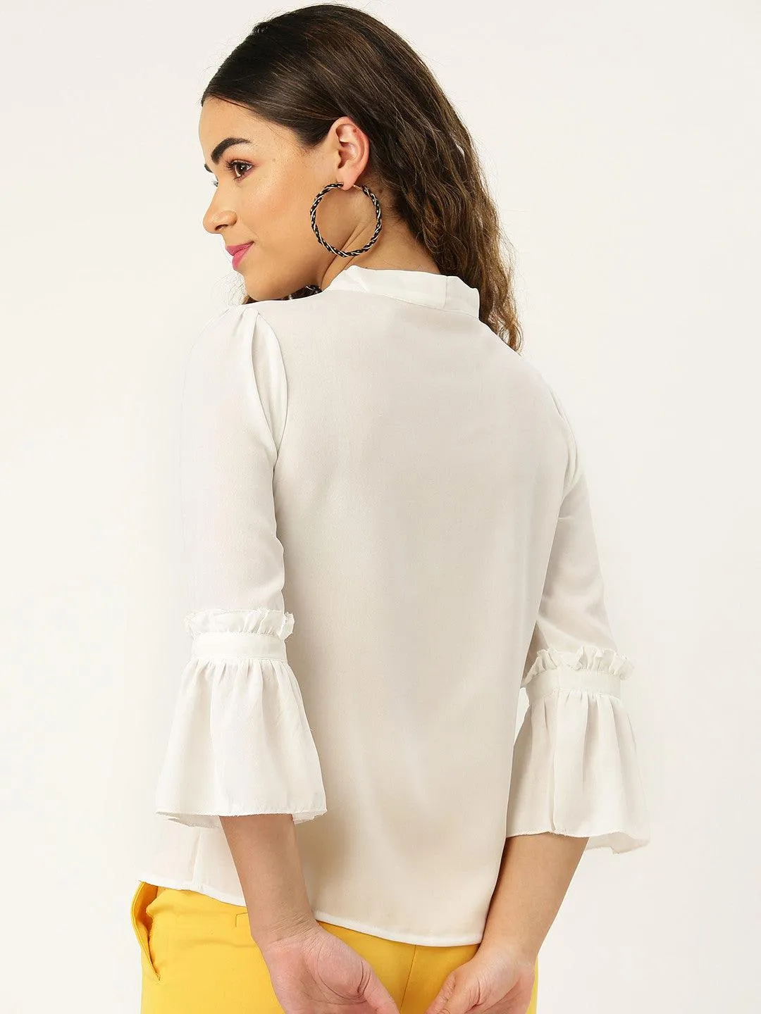 Style Quotient Women Solid White Polymoss Regular smart casual Top