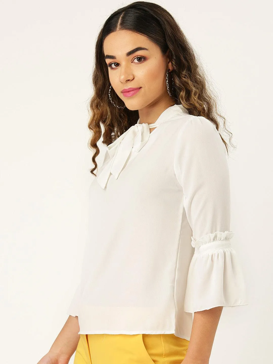 Style Quotient Women Solid White Polymoss Regular smart casual Top