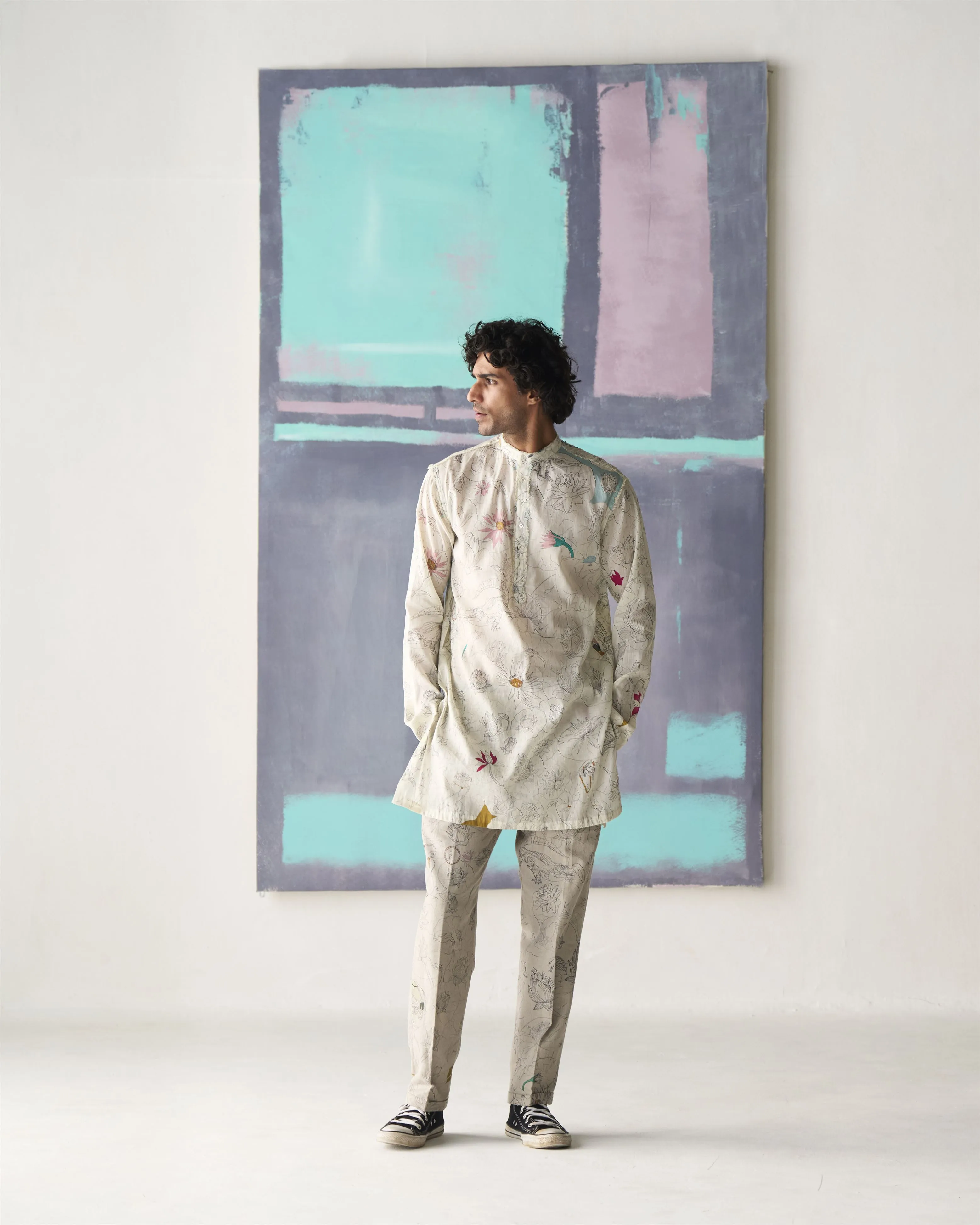 Summer Tunic Kurta Fresco Chhote Miyan Linen Voile White K202VL534 SuketDhir