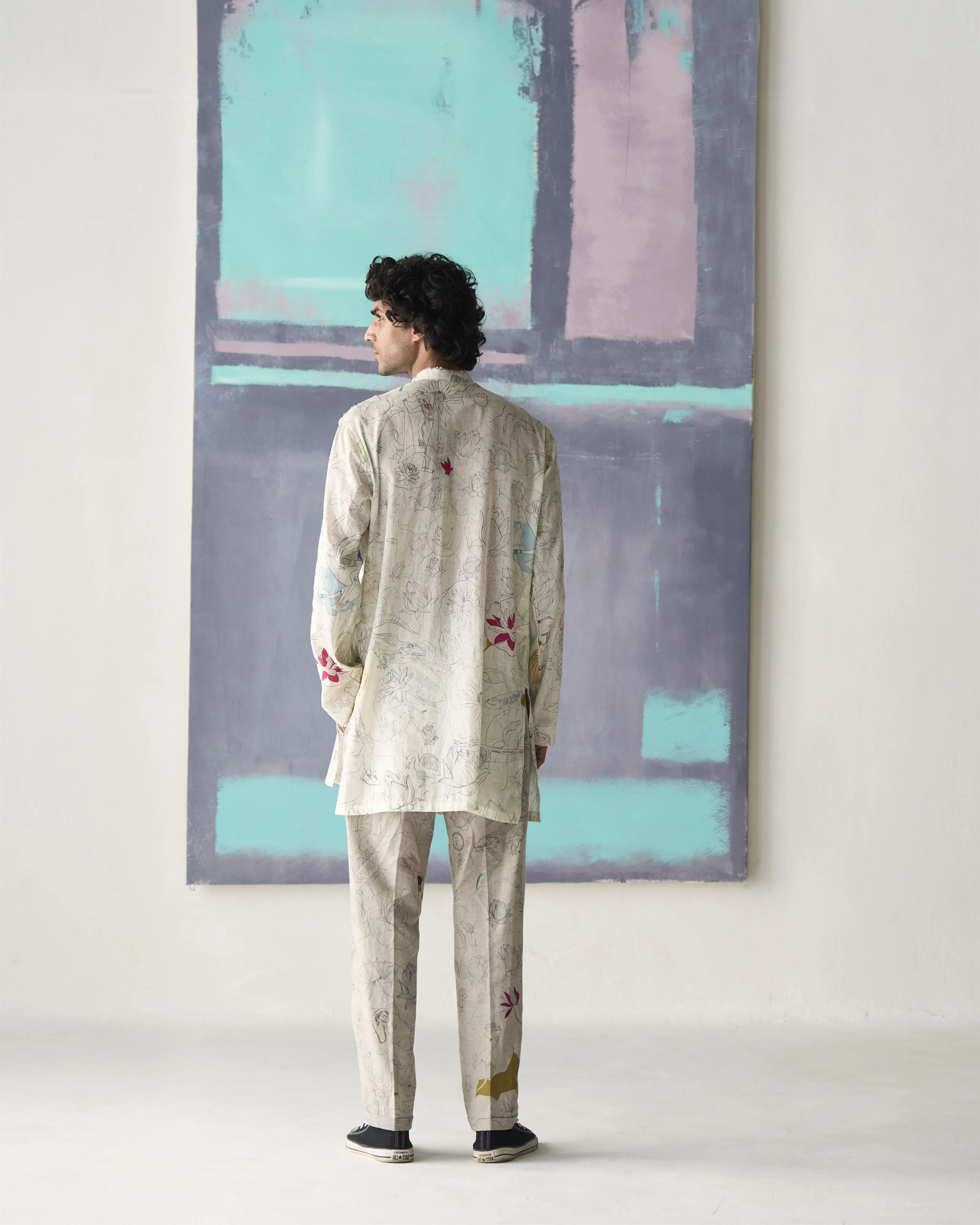 Summer Tunic Kurta Fresco Chhote Miyan Linen Voile White K202VL534 SuketDhir