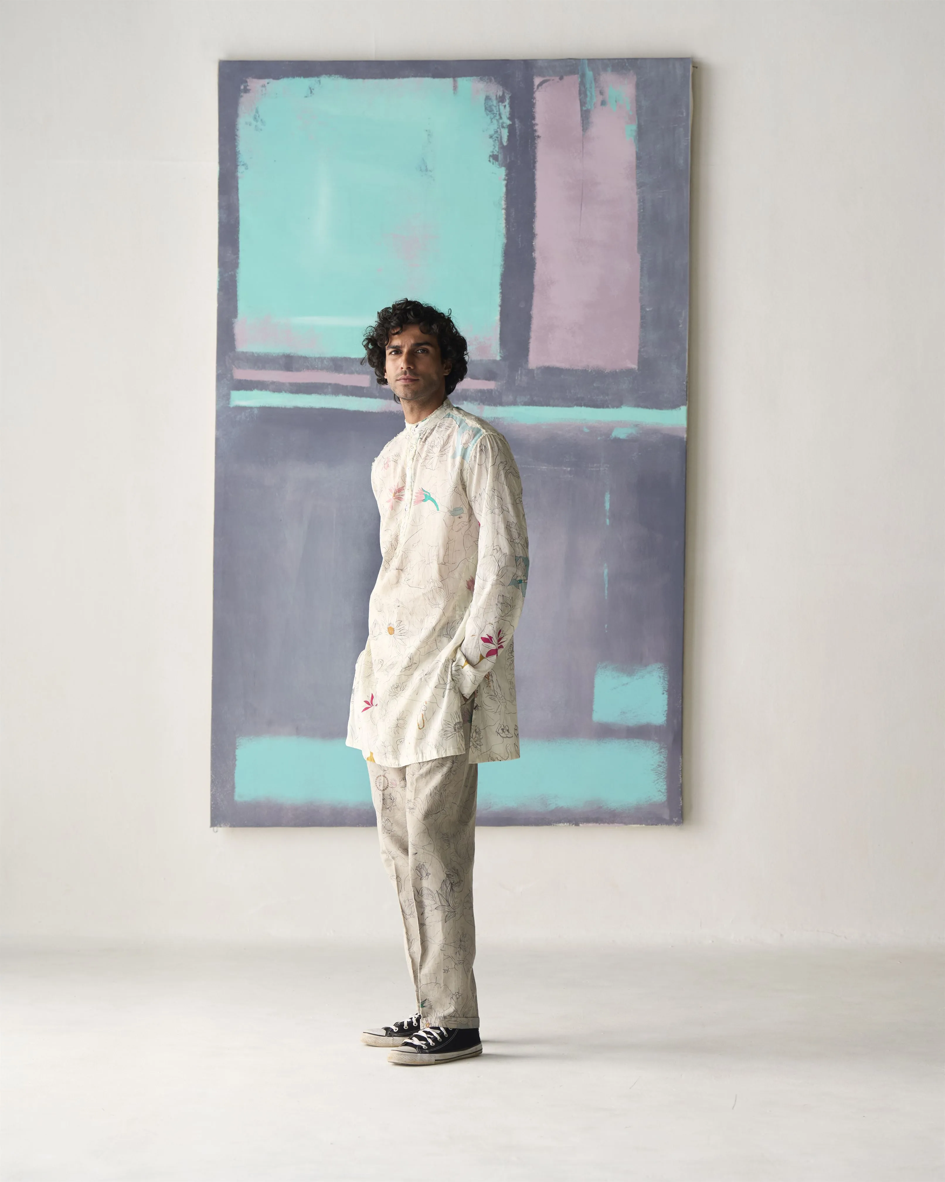 Summer Tunic Kurta Fresco Chhote Miyan Linen Voile White K202VL534 SuketDhir