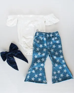SUTTON STARSTRUCK DENIM BELL BOTTOMS - BLUE & WHITE-SALE
