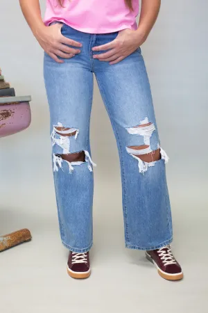 T6033 High Rise Distressed Wide Leg Jean