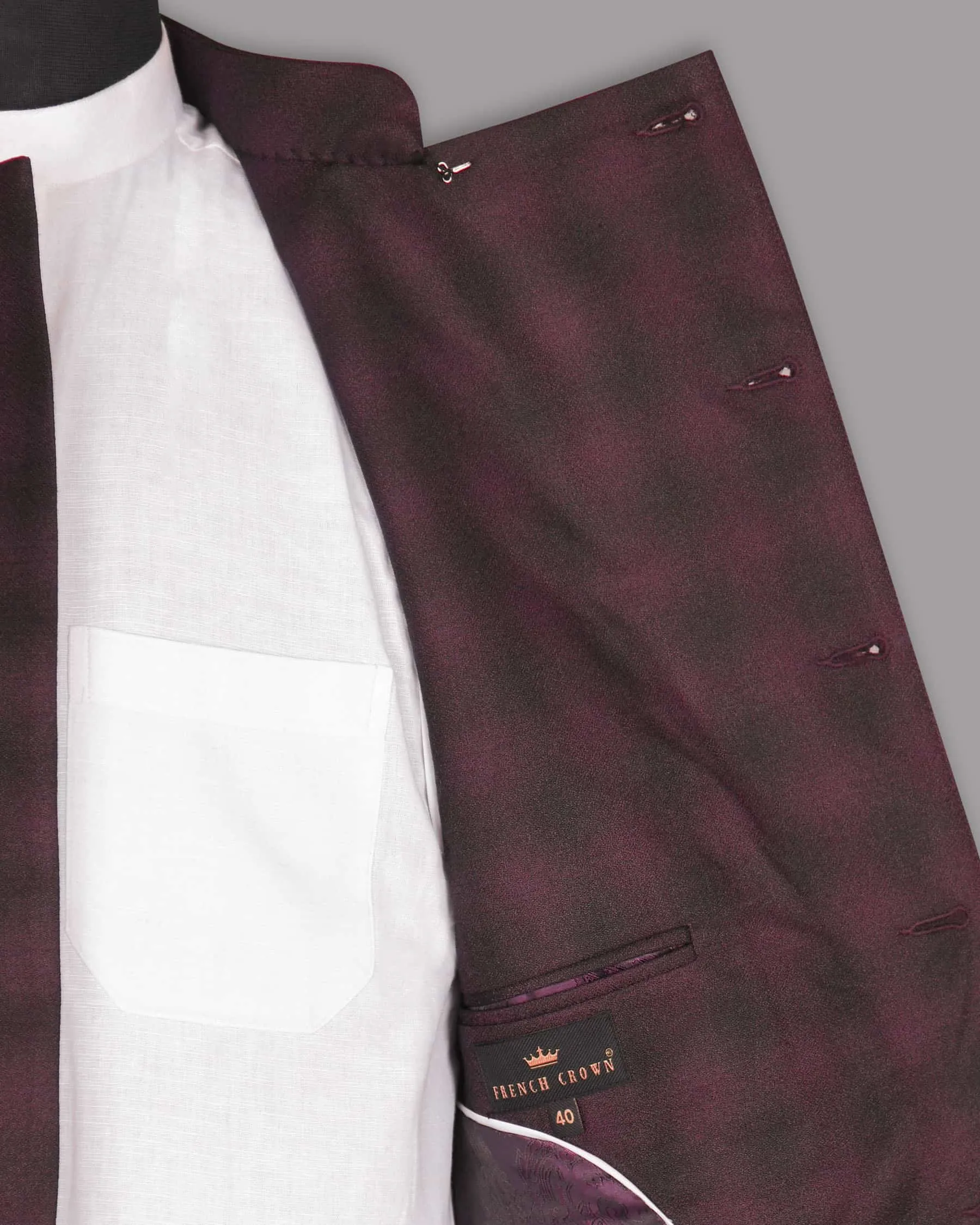 Tawny Port Maroon Plaid Bandhgala/Mandarin Blazer