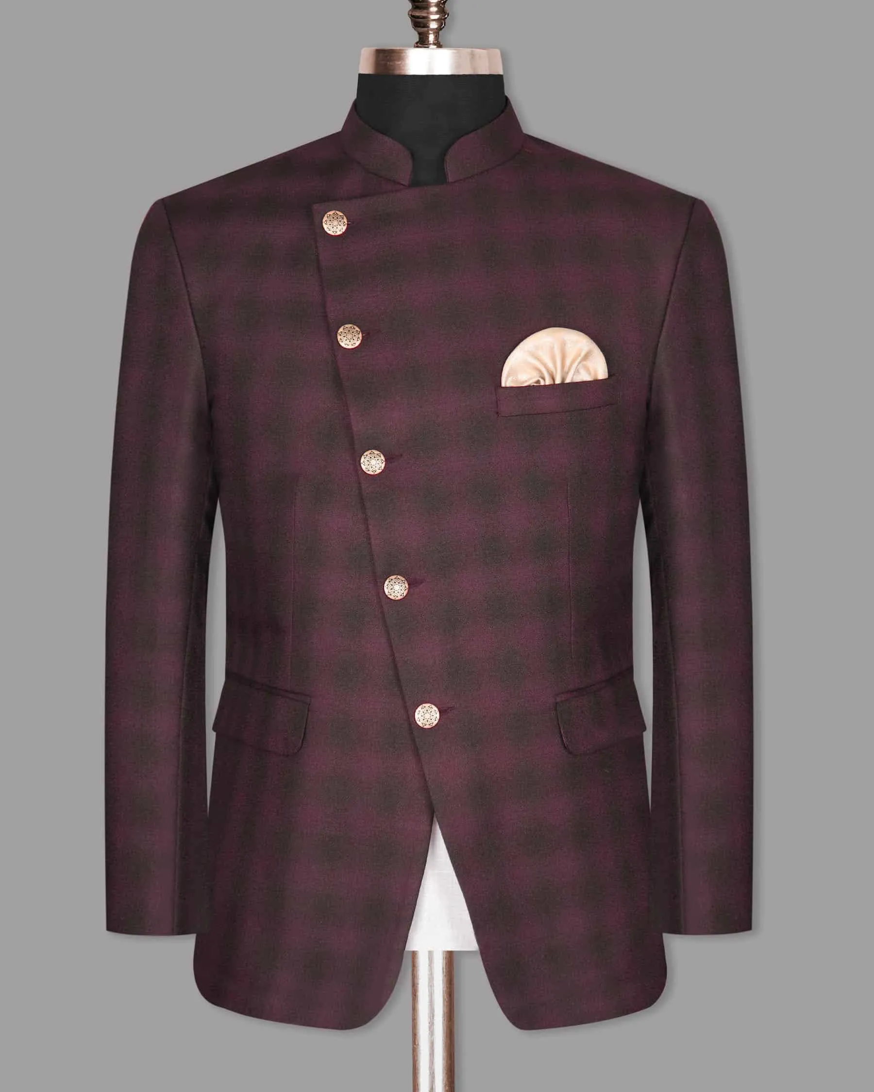 Tawny Port Maroon Plaid Bandhgala/Mandarin Blazer