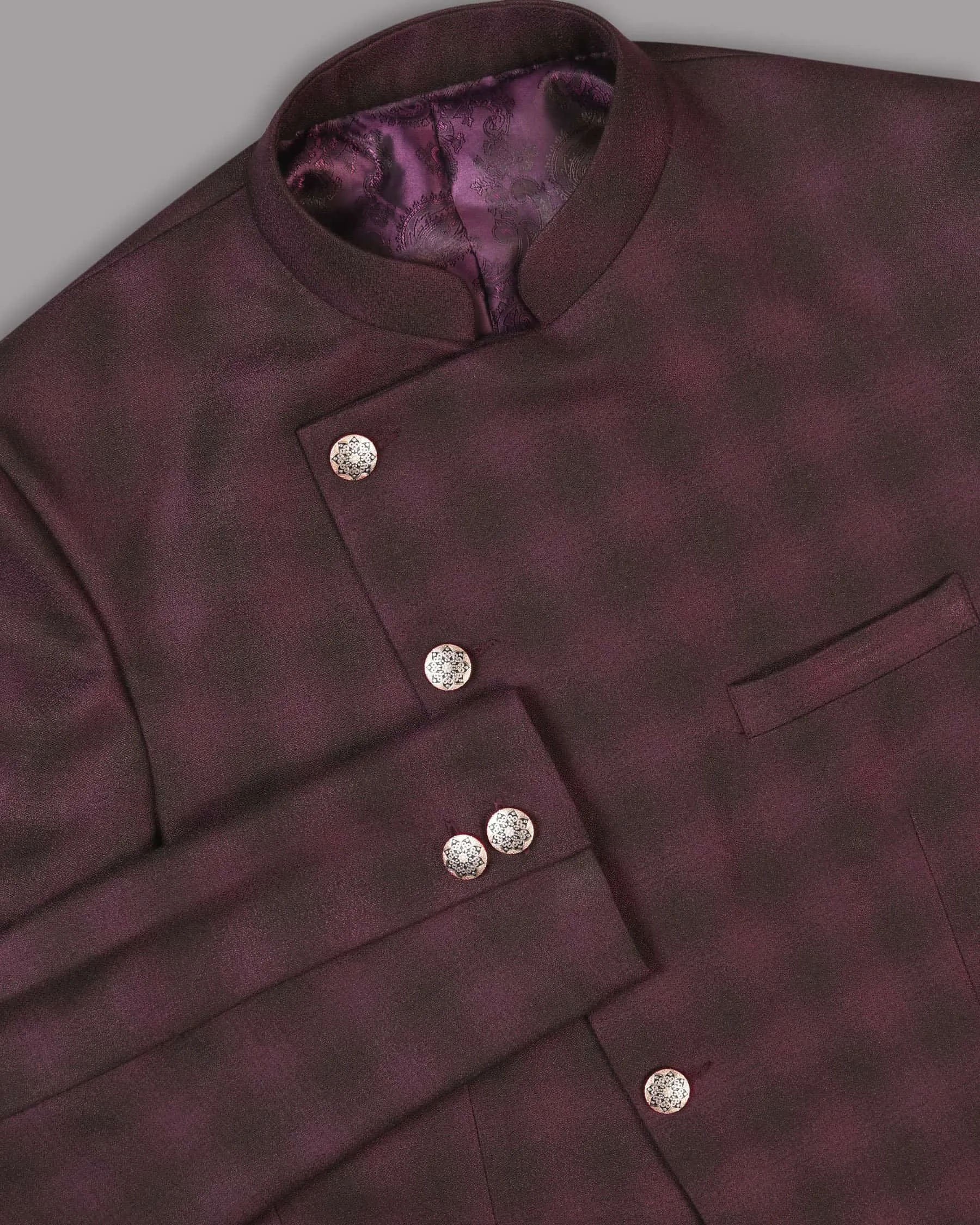 Tawny Port Maroon Plaid Bandhgala/Mandarin Blazer