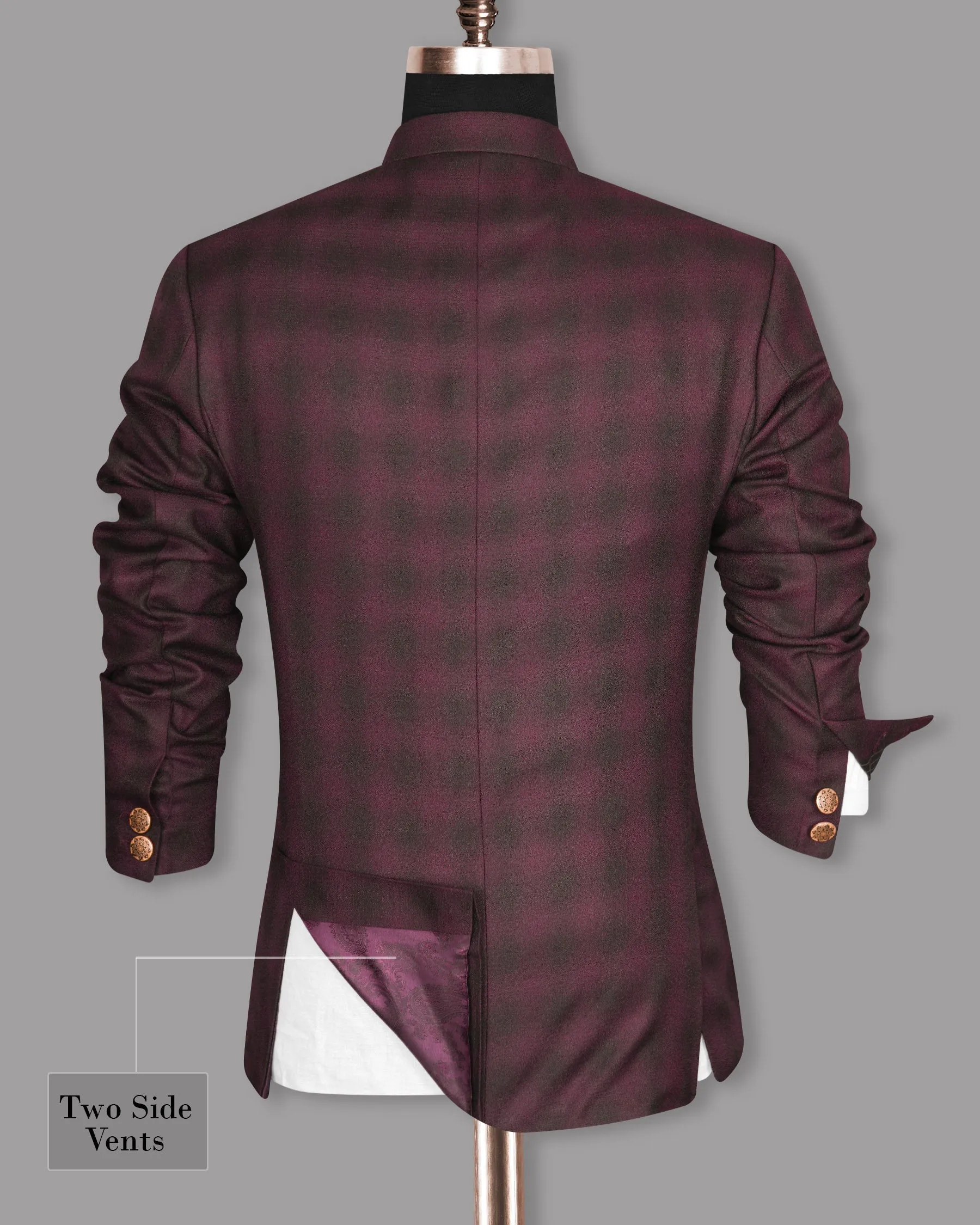Tawny Port Maroon Plaid Bandhgala/Mandarin Blazer