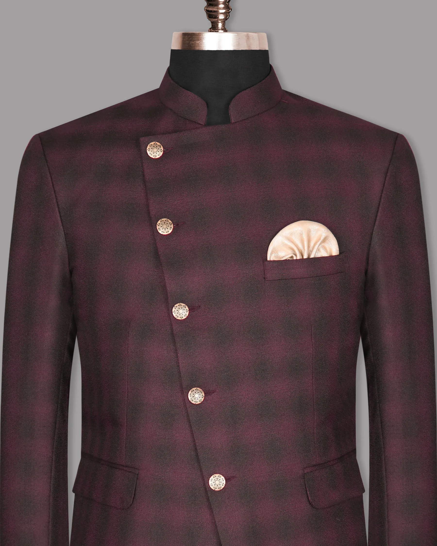 Tawny Port Maroon Plaid Bandhgala/Mandarin Blazer
