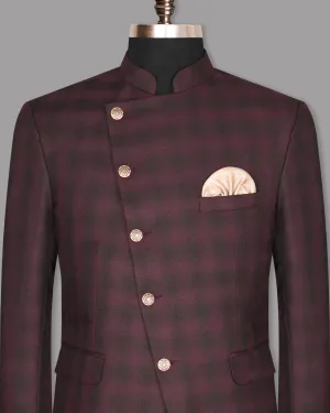 Tawny Port Maroon Plaid Bandhgala/Mandarin Blazer
