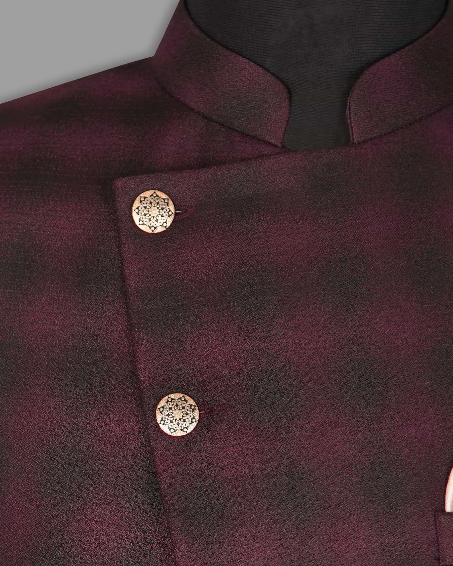 Tawny Port Maroon Plaid Bandhgala/Mandarin Blazer