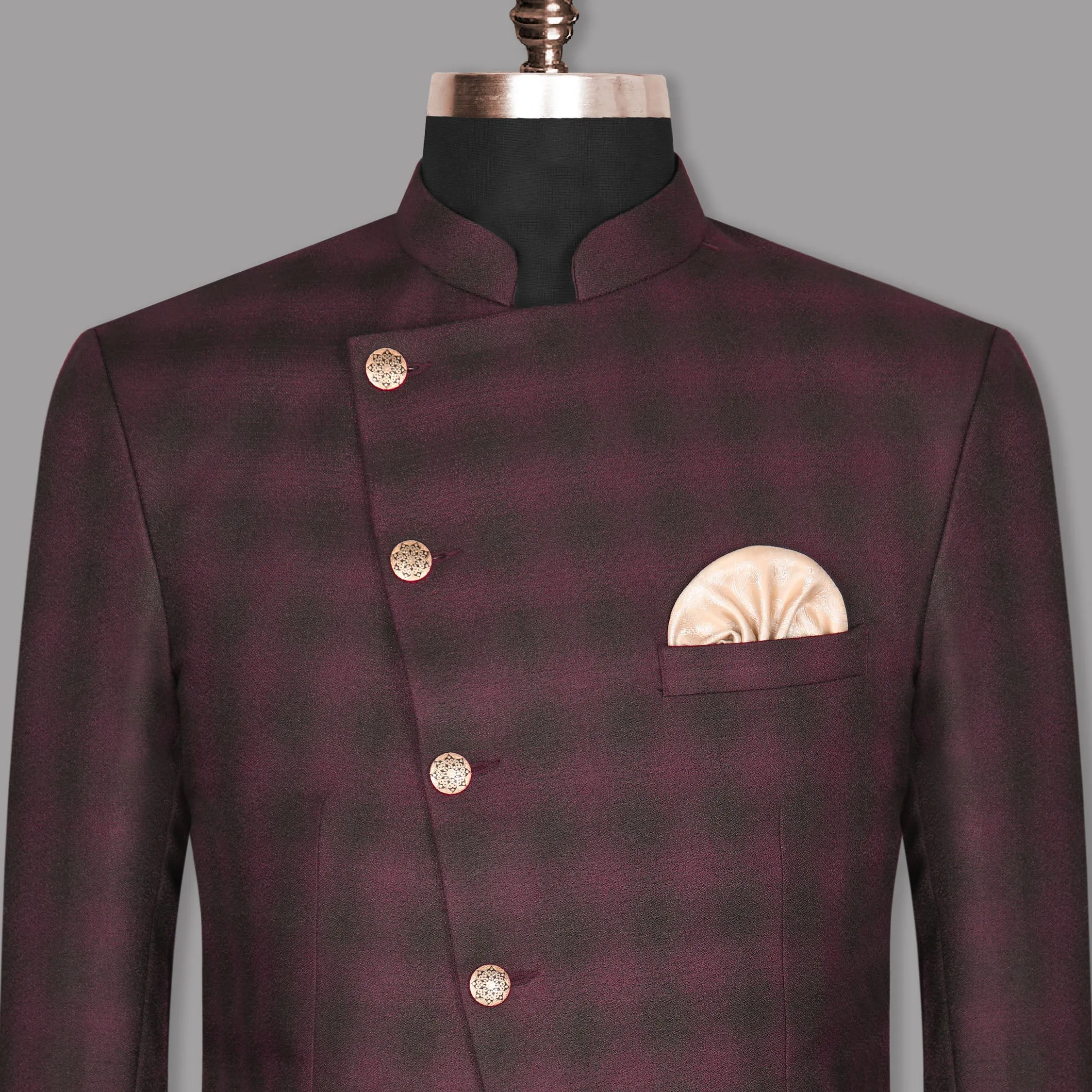 Tawny Port Maroon Plaid Bandhgala/Mandarin Blazer