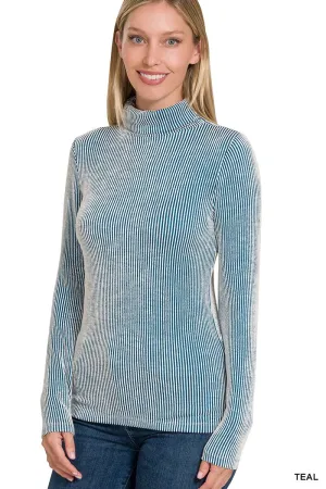 Teal Ribbed Turtleneck Top