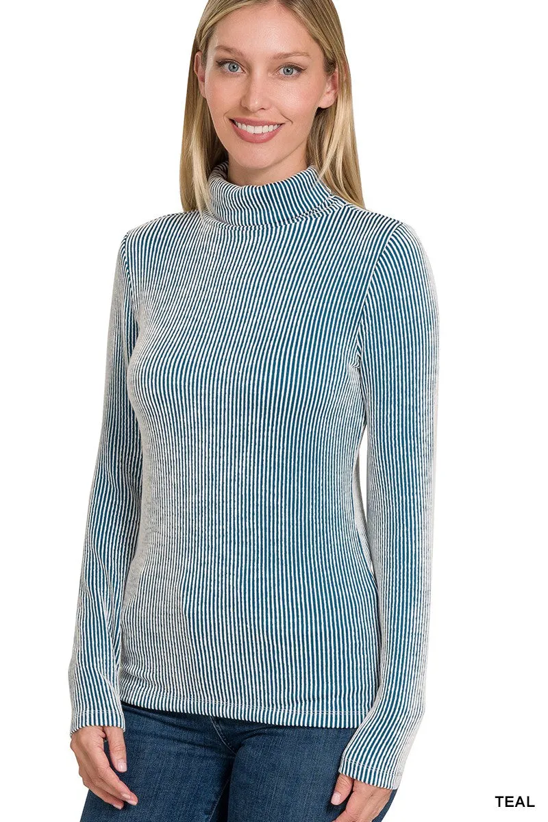 Teal Ribbed Turtleneck Top