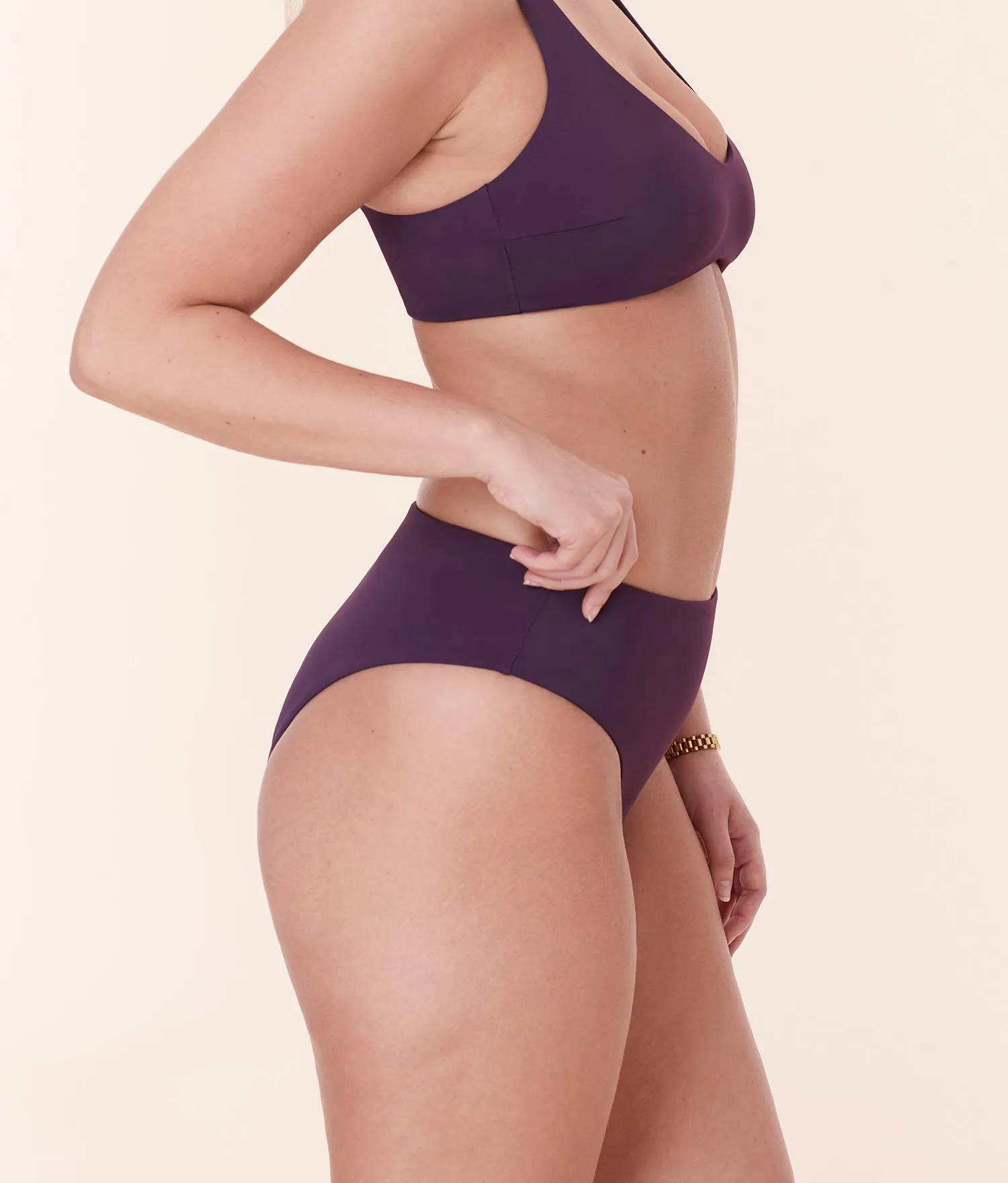 The 90s High Waist Bikini Bottom - Eco Nylon - Acai