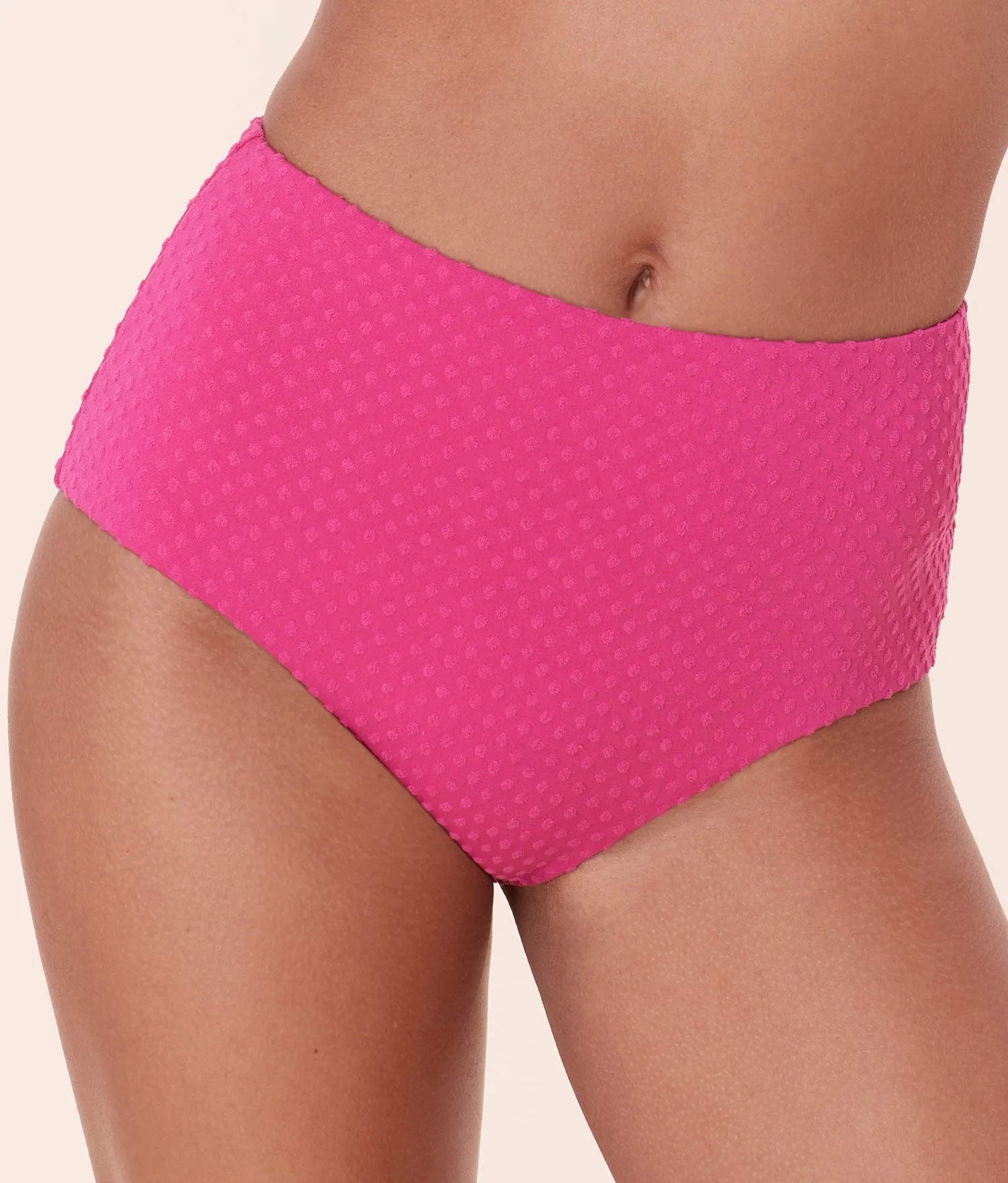 The High Waist Bikini Bottom - Terry Dot - Cerise