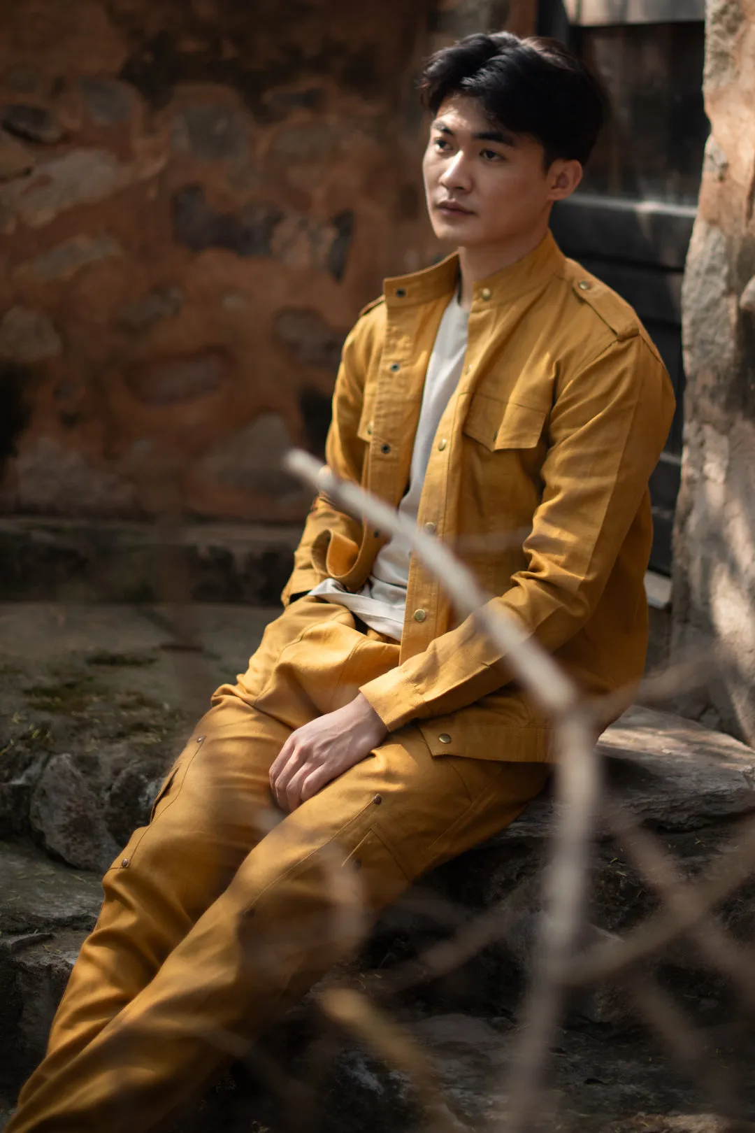The Terra Tribe Mustard Linen Twill Country Oversized Jacket for Men