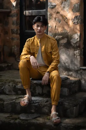 The Terra Tribe Mustard Linen Twill Country Oversized Jacket for Men