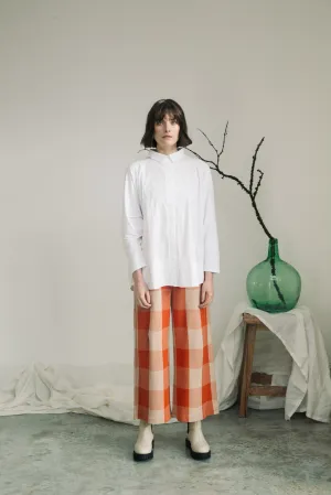 Thorne-Cay Organic Cotton Knitted Check Trouser in Brick and Sand