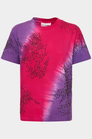 Tie Dye Embroidered T-Shirt in Magenta Violet