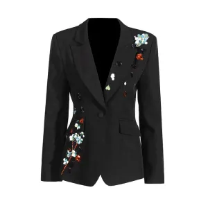 Trend4us Women's Luxe Floral Sequin Embellished Blazer