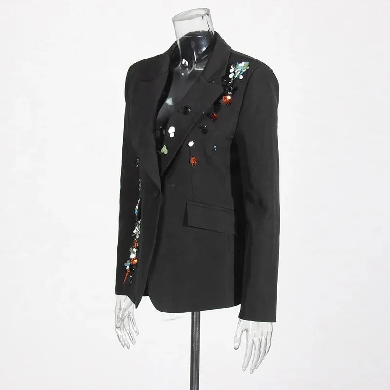 Trend4us Women's Luxe Floral Sequin Embellished Blazer