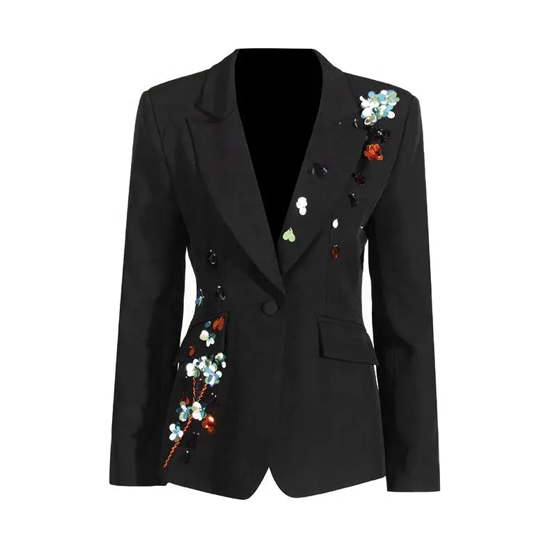 Trend4us Women's Luxe Floral Sequin Embellished Blazer