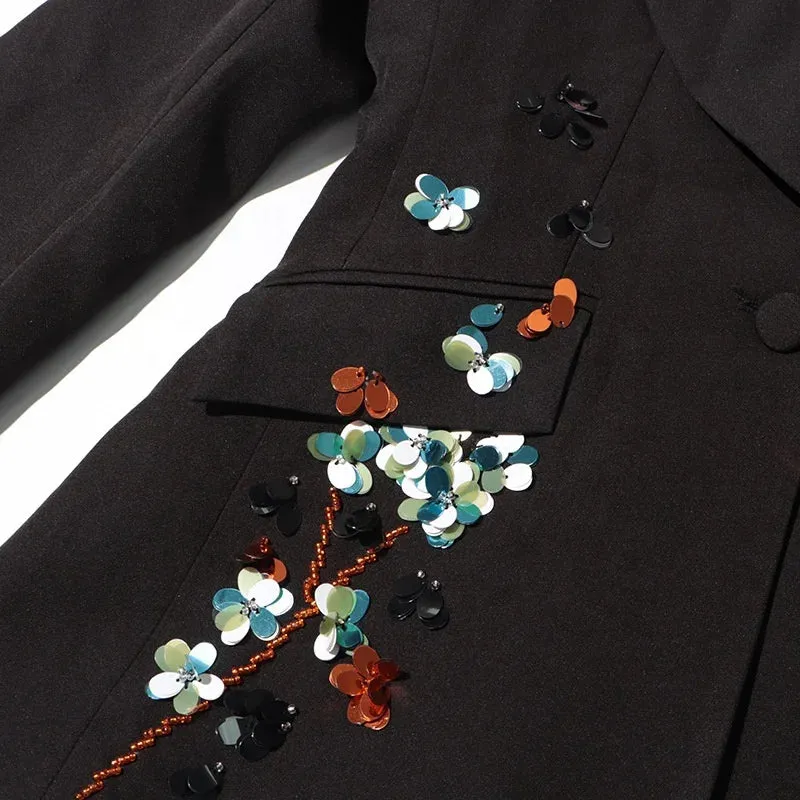 Trend4us Women's Luxe Floral Sequin Embellished Blazer
