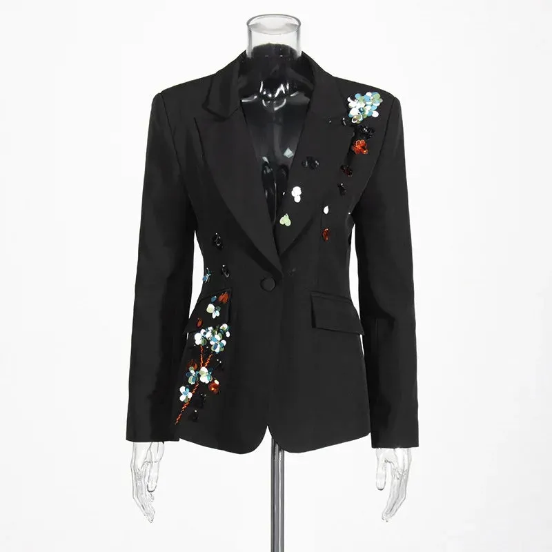 Trend4us Women's Luxe Floral Sequin Embellished Blazer