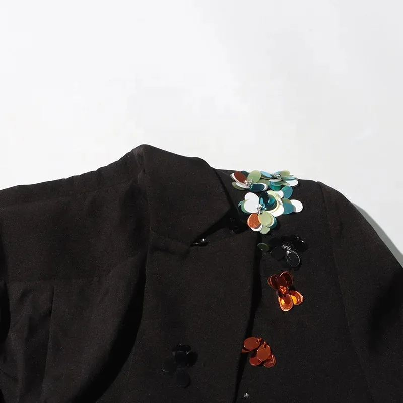 Trend4us Women's Luxe Floral Sequin Embellished Blazer