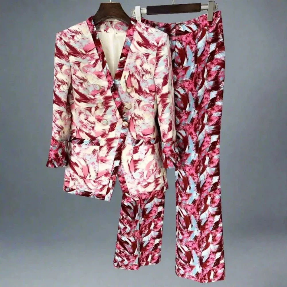 Trend4us Women's Suit Print Blazer and Pants Set