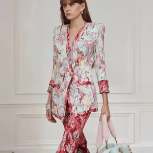 Trend4us Women's Suit Print Blazer and Pants Set