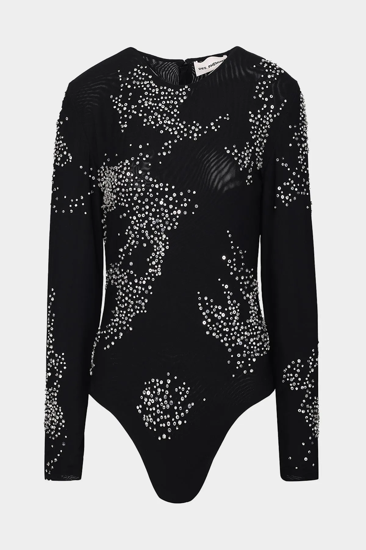 Tulle Splash Embroidered Bodysuit in Black