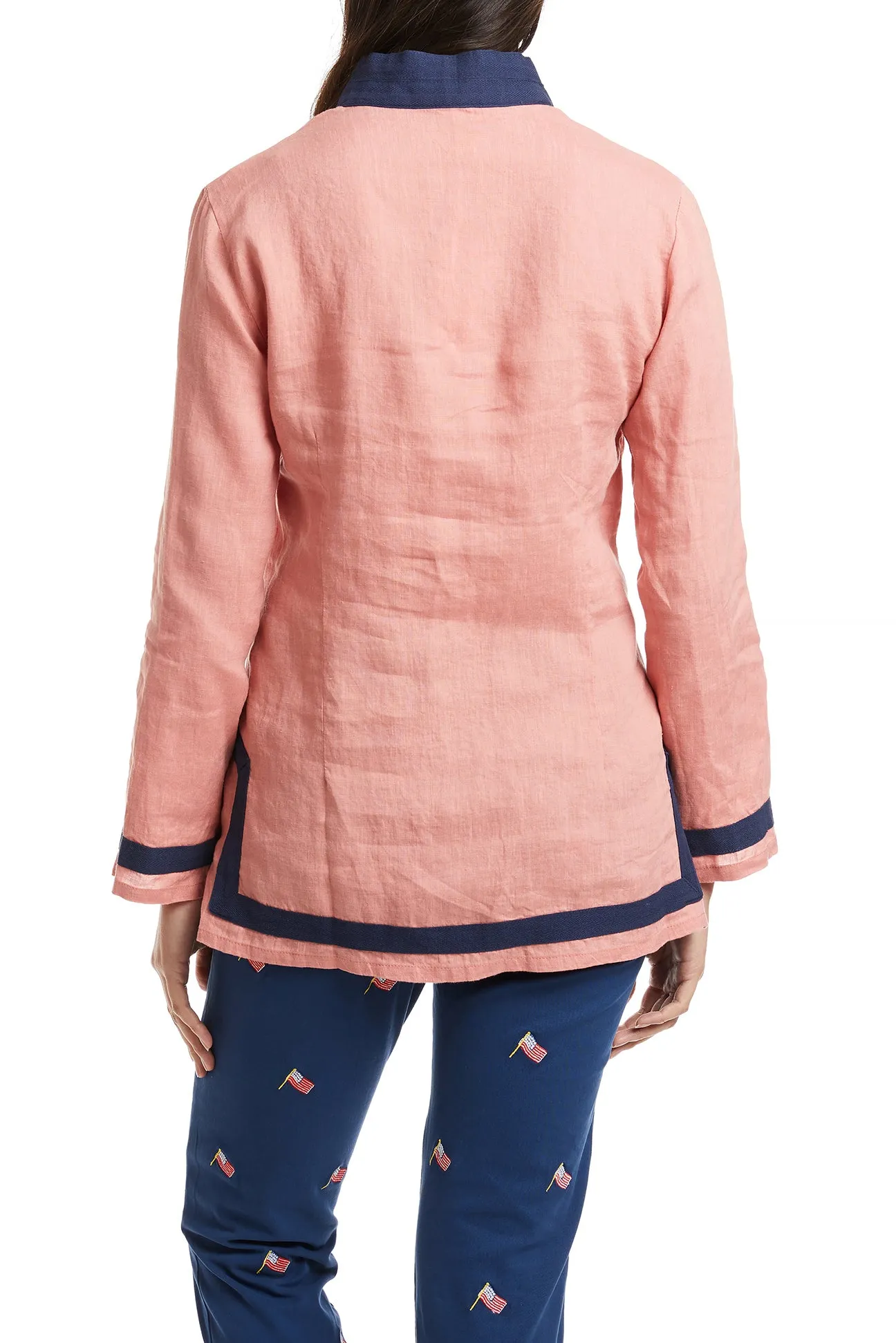 Tunic Top Nantucket Red Linen with Navy Trim