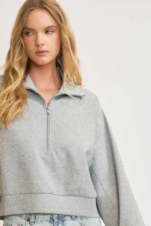 Umgee Full Size Half Zip Cropped Sweatshirt Plus Size