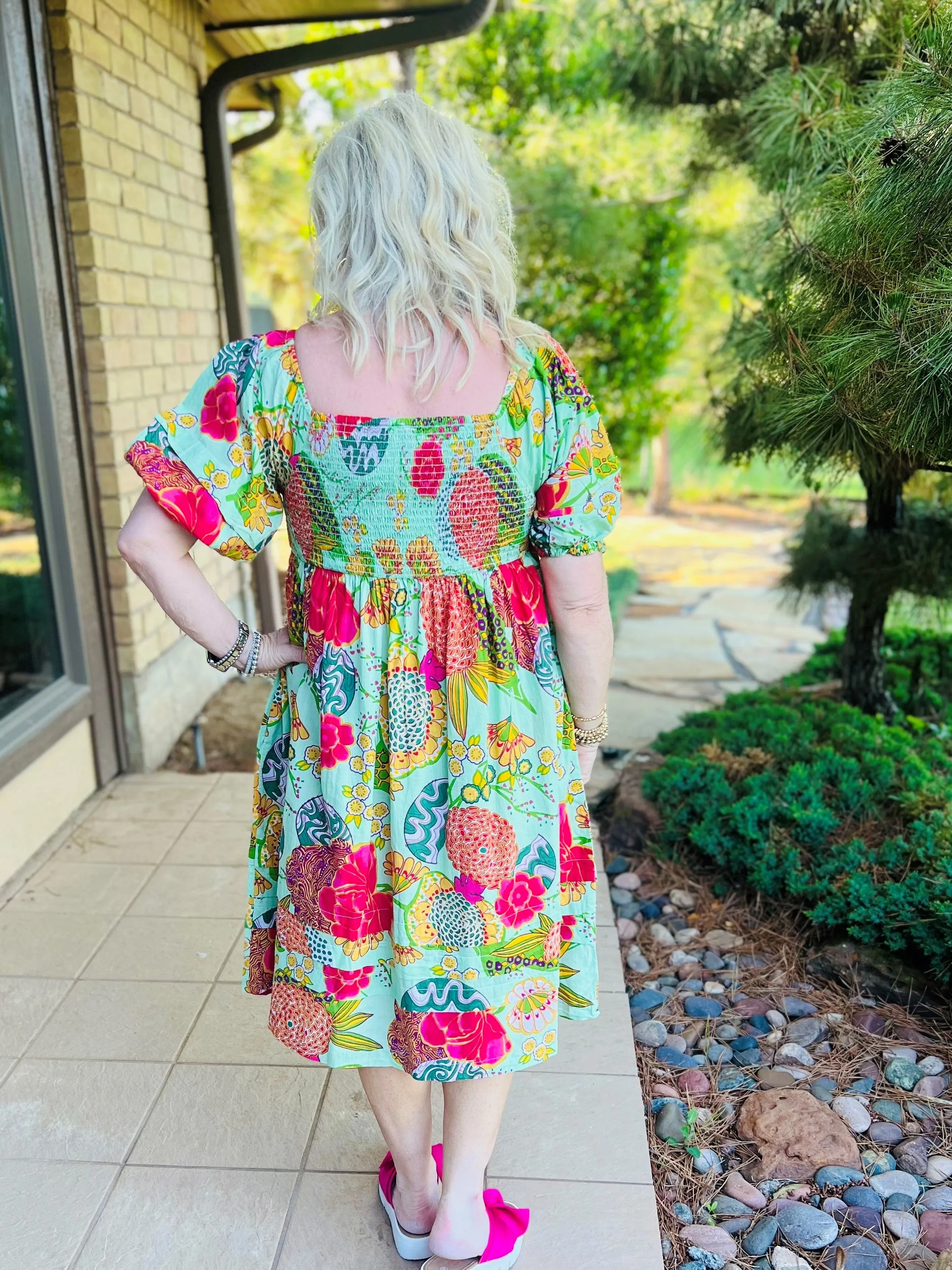 Uncle Frank Green Pop Art Flower Dress