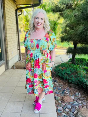 Uncle Frank Green Pop Art Flower Dress