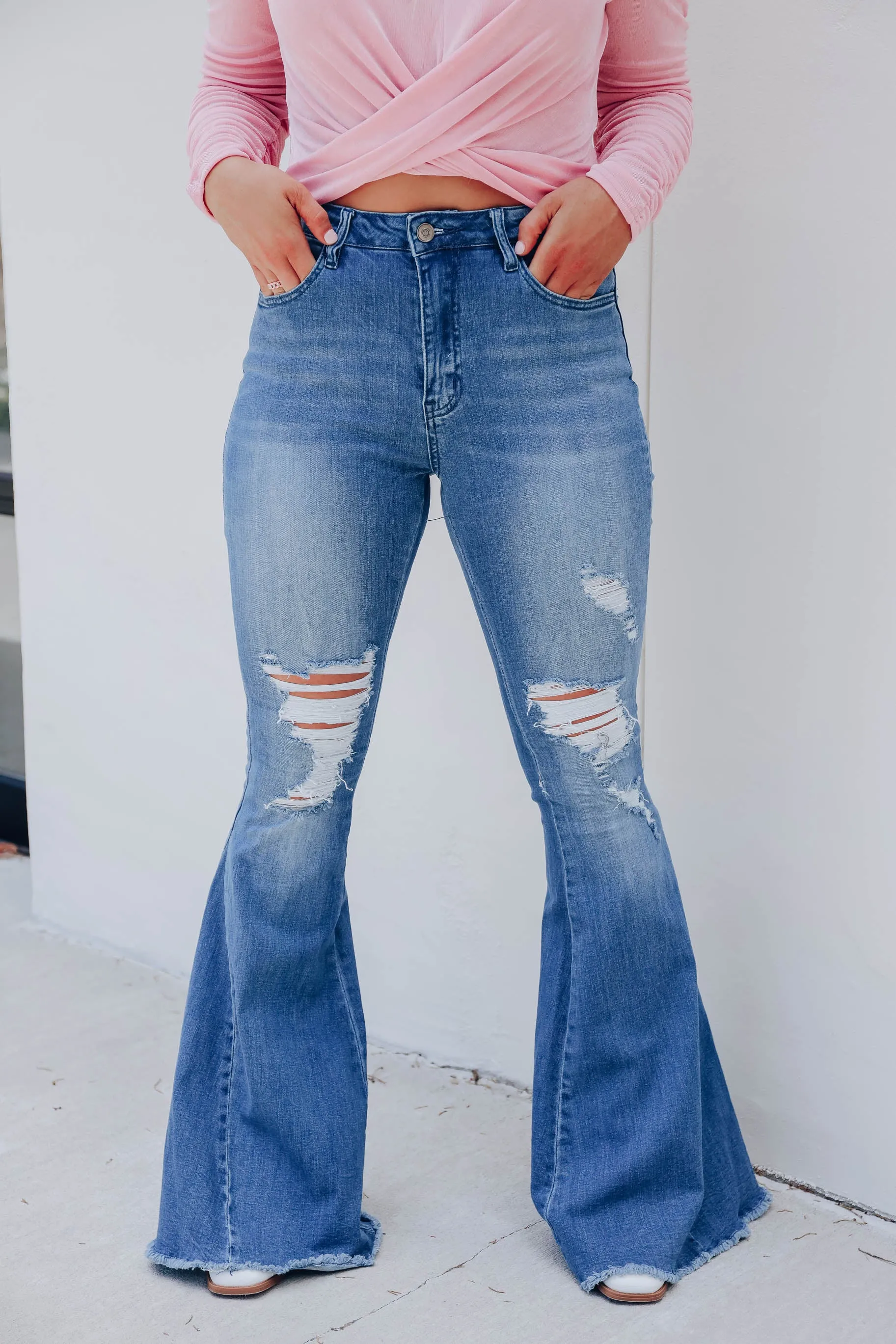 Vannah Distressed Bell Bottom Jeans