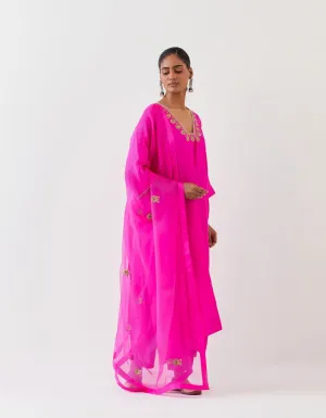 Varna fuchsia hand embroidered organza dupatta