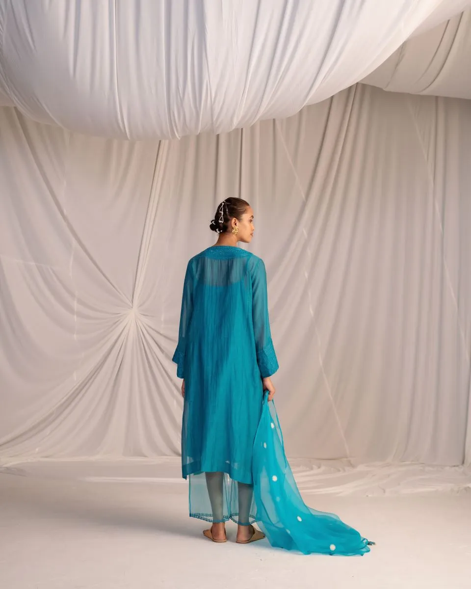 Varna turquoise blue embroidered dupatta