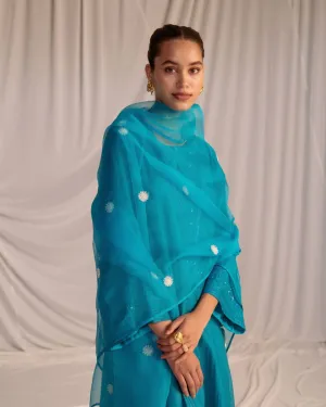Varna turquoise blue embroidered dupatta