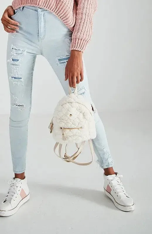 Vegan Fur Mini Backpack - Quilted Eco Bag | Femstylo