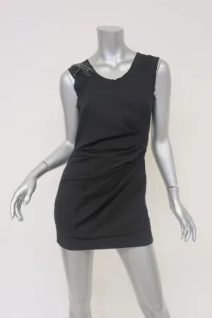 Vera Wang Crystal Dragonfly Tunic Black Pleated Stretch Cotton & Jersey Size 0
